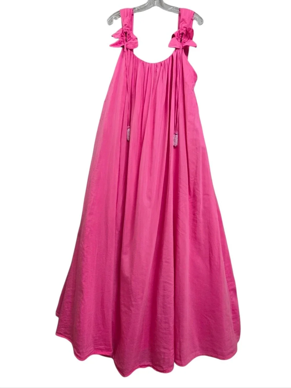 Farm Rio Hot Pink Resortwear Tassles Floral Straps Low Back Flowy Maxi Dress - Picture 16 of 16